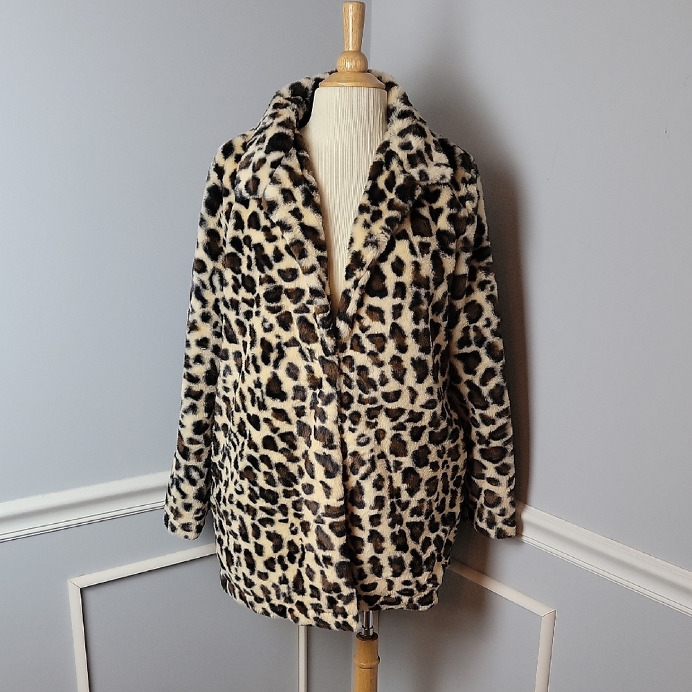 Leopard Print Plush Faux Fur Mob Wife Casual Glam Party Retro Blazer Jacket